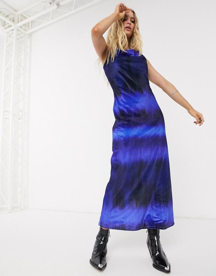 Asos Design Velvet Cami Maxi Dress In Blurred Stripe-multi