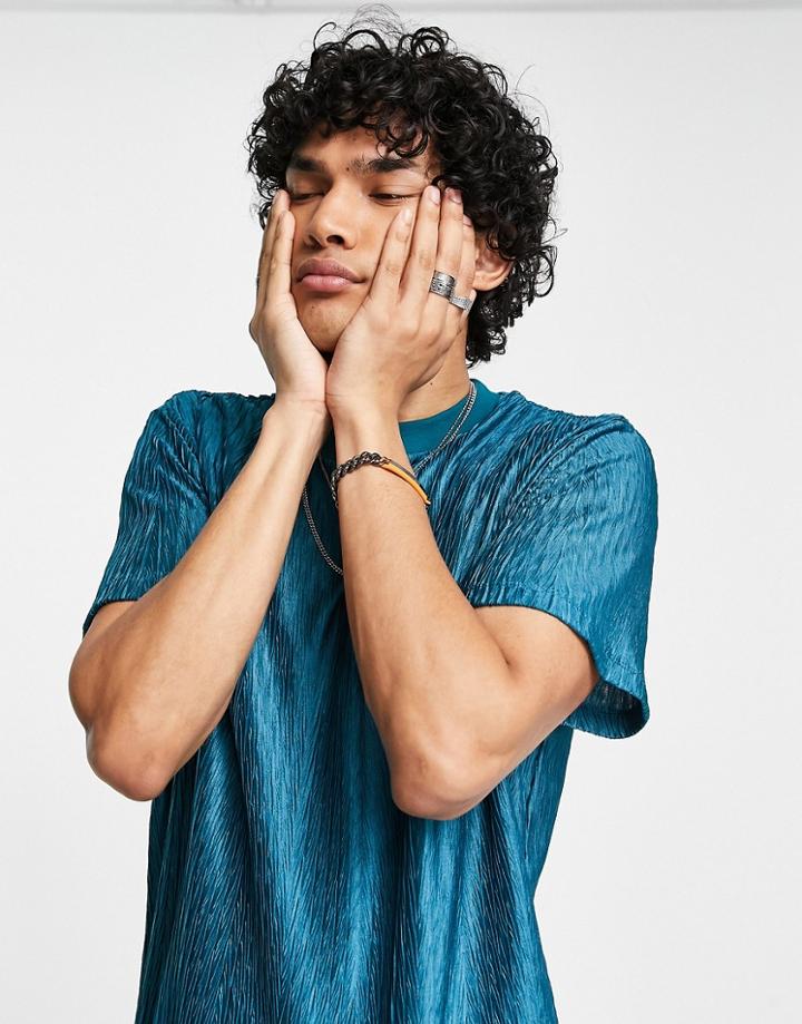 Asos Design T-shirt Patterned Plisse In Blue