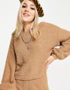 Asos Design Off The Shoulder Sweater In Textured Boucle Yarn In Camel - Part Of A Set-neutral