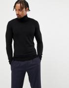 Gianni Feraud Premium Muscle Fit Stretch Roll Neck Fine Gauge Sweater - Black