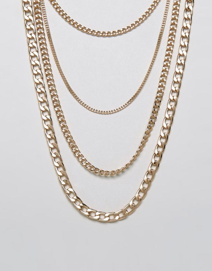 New Look Layered Chain Necklace - Gold