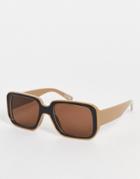 Asos Design Recycled Frame Oversized 70s Bevelled Retro Sunglasses-multi