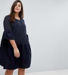 Junarose Pinstripe Frill Skater Dress - Navy