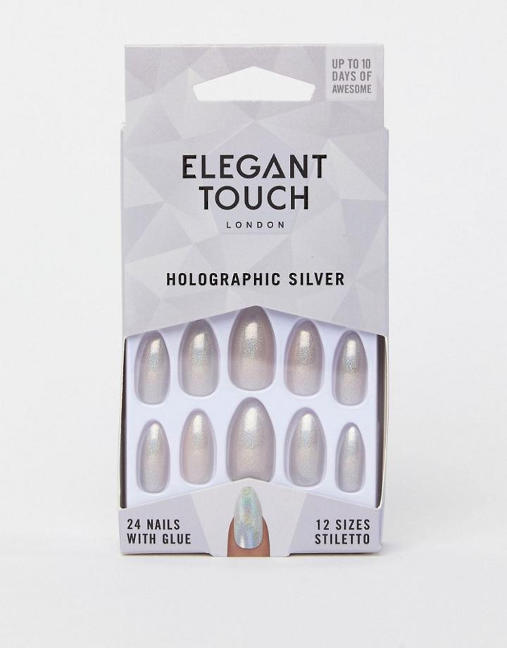 Elegant Touch Stiletto Holographic Silver False Nails - Silver