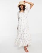 Nobody's Child Maxi Smock Dress In Printed Eyelet Detail-white