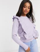 Miss Selfridge Frill Detail Sweater In Lilac-purple