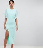 Silver Bloom Chiffon Top Midaxi Dress With Flutter Sleeve In Mint - Green