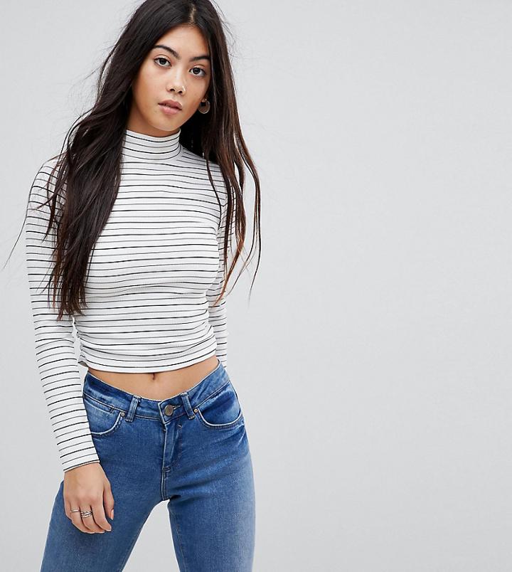 Miss Selfridge Petite Funnel Neck Striped Crop Top - Multi