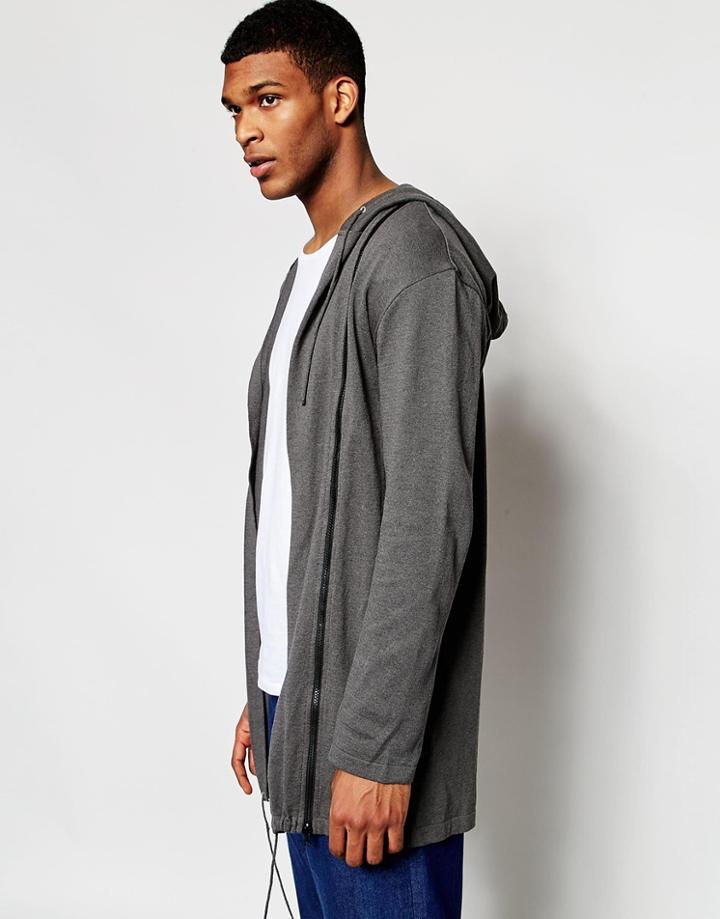 Asos Knitted Parka With Zip Front Detail - Charcoal