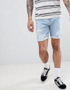 Pull & Bear Slim Fit Denim Shorts In Light Blue - Blue