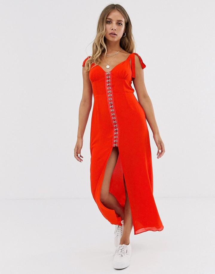 Emory Park Tie Shoulder Maxi Dress With Eyelet Trim-red