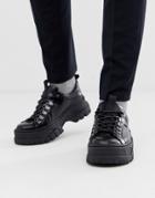 Asos Design Sneaker Shoes In Black Faux Leather With Chunky Sole - Black