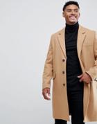 Asos Design Wool Mix Overcoat In Camel-tan