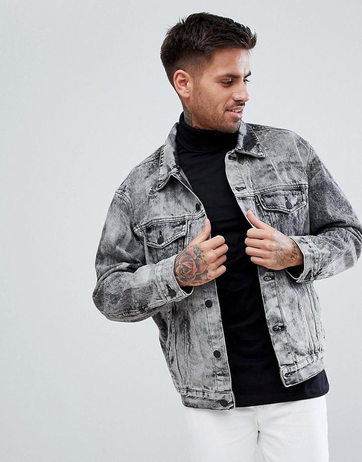New Look Denim Jacket In Acid Wash Black - Black