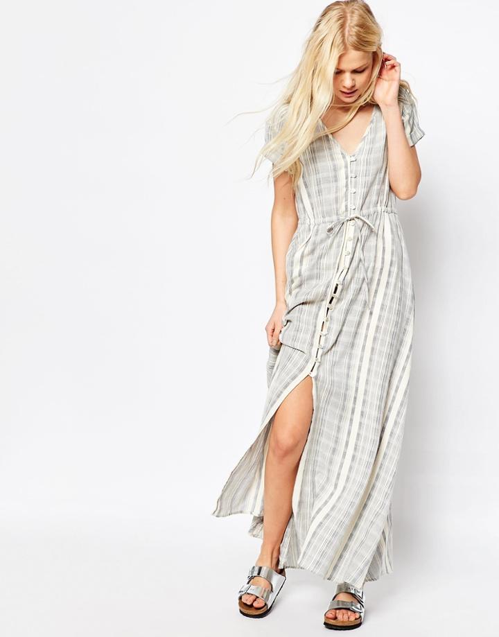 Asos Stripe Maxi Dress In Natural Fibre - Multi