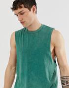 Asos Design Relaxed Sleeveless T-shirt With Dropped Armhole In Acid Wash In Green - Green