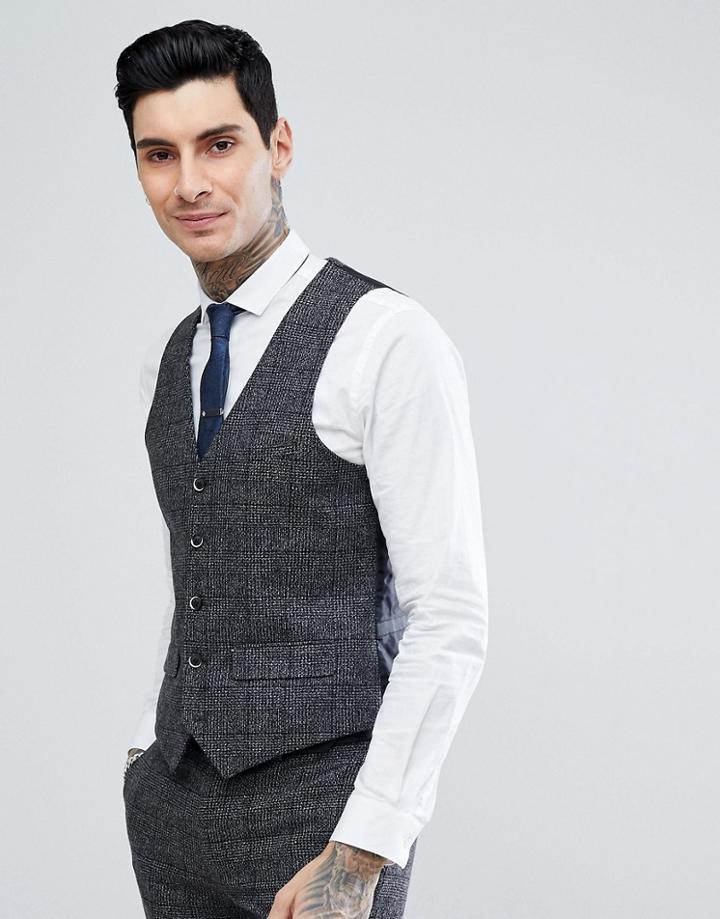 Harry Brown Gray Check Slim Fit Wool Blend Suit Vest - Gray