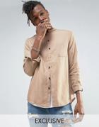 Mennace Mandarin Collar Shirt In Light Brown - Brown