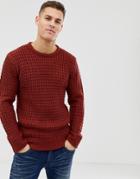 Brave Soul Premium Heavy Weight Chunky Waffle Knit Sweater-brown