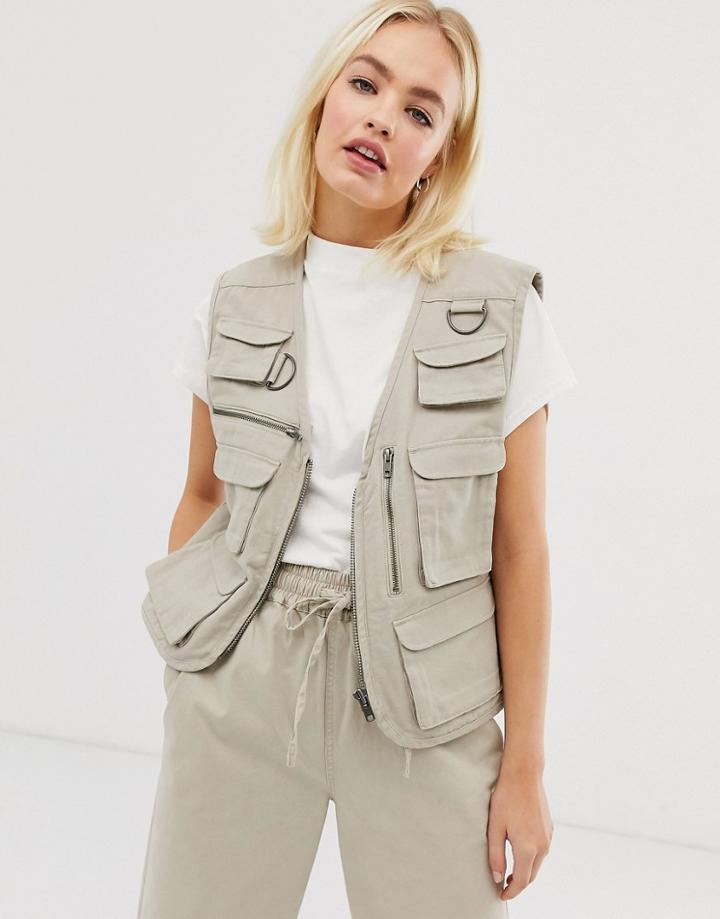 Weekday Utility Sleeveless Jacket In Beige