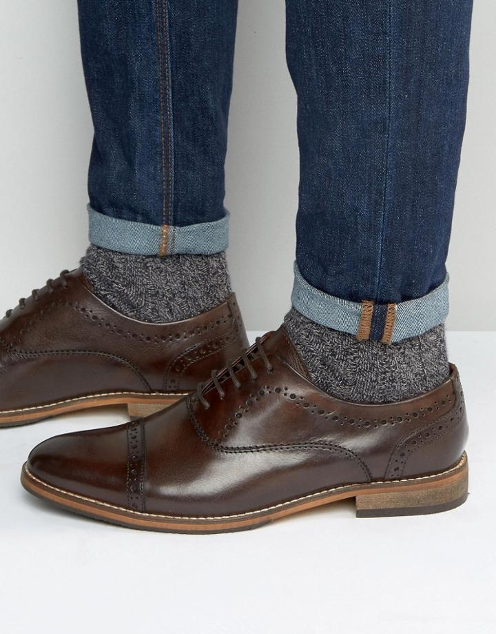 Asos Lace Up Shoes In Brown Leather - Brown