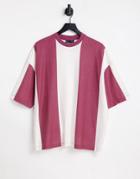 Asos Design Oversized Vertical Stripe T-shirt In Pink & White-red
