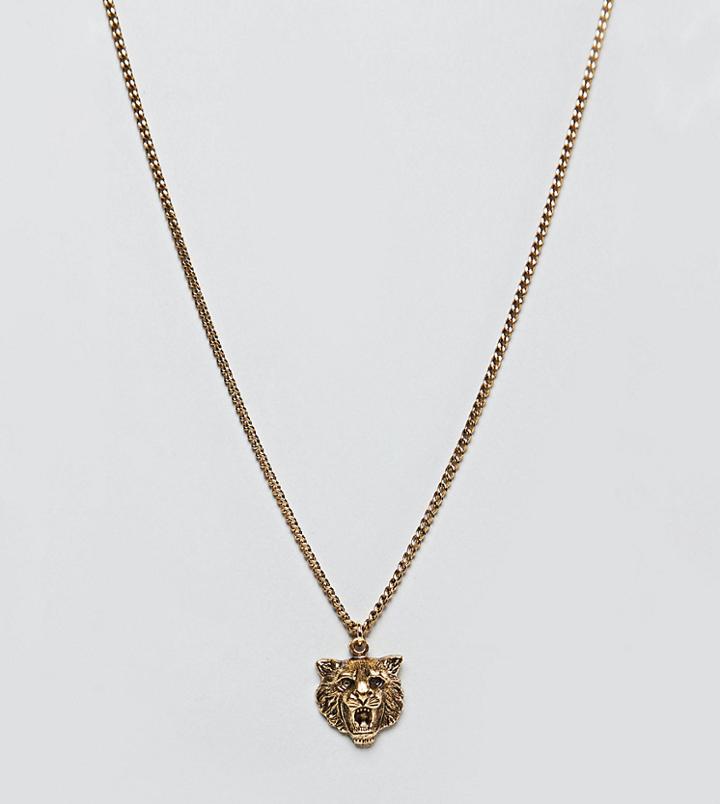 Regal Rose 18k Gold Plated Lion Head Pendant Necklace - Gold