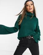 Violet Romance Roll Neck Chunky Sweater In Forest Green