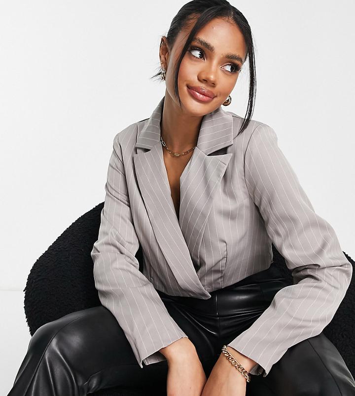 Missguided Tailored Cropped Blazer In Gray - Part Of A Set