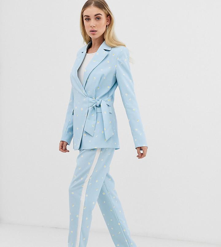 Unique21 Slim Pants In Daisy Print Two-piece-blue
