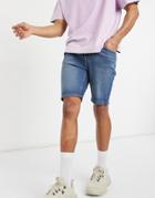 Asos Design Skinny Denim Shorts In Vintage Dark Wash Blue-blues