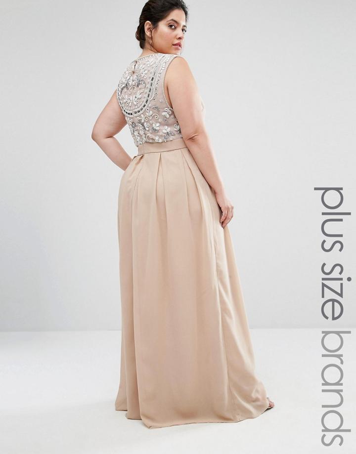 Lovedrobe Luxe Delicate Maxi Dress With Embellished Back - Beige