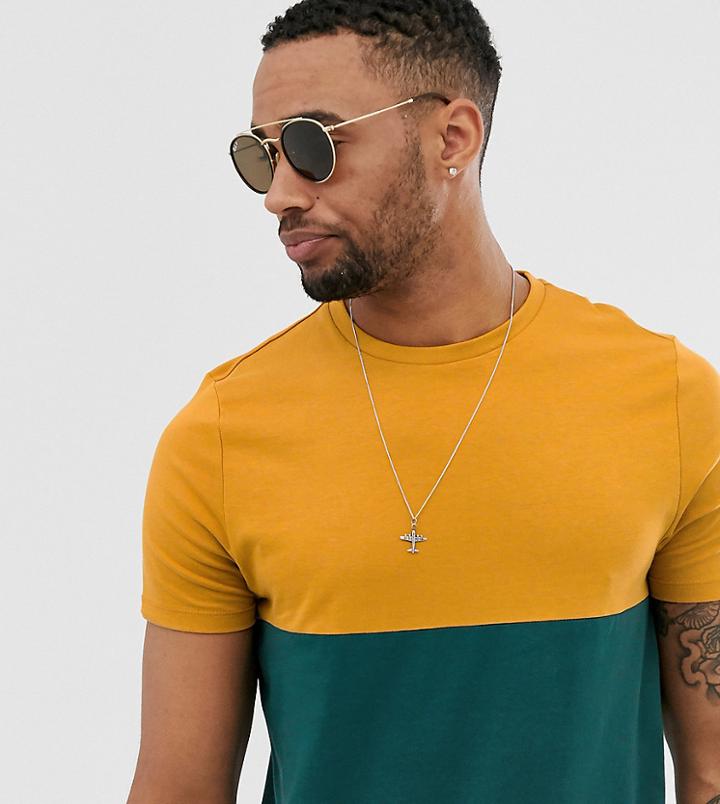 Asos Design Tall Organic T-shirt With Contrast Yoke In Green