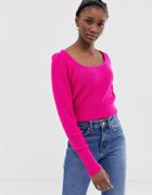Asos Design Chunky Scoop Neck Sweater With Full Sleeve - Pink