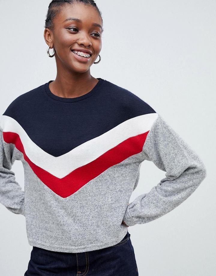 New Look Chevron Balloon Sleeve Sweater - Gray