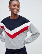 New Look Chevron Balloon Sleeve Sweater - Gray