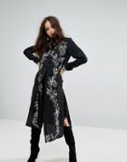 Honey Punch Premium High Neck Maxi Jacket With Ornate Embroidery - Black