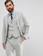 Asos Slim Suit Jacket In 100% Wool Harris Tweed In Light Gray - Gray