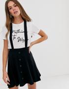 Asos Design Pinafore Mini Skirt With Button Front-black