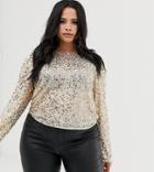 Asos Design Curve Long Sleeve Top With Sequin Embellishment-gold