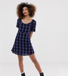 Collusion Tie Back Check Smock Dress-multi