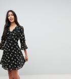 Influence Tall Floral Hook And Eye Front Skater Dress - Black