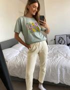 Pull & Bear Slub Knit Pants With Elastic Waist In Ecru-neutral