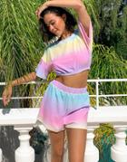Asos Design Jersey Towelling Beach Short Two-piece In Pastel Ombre-multi
