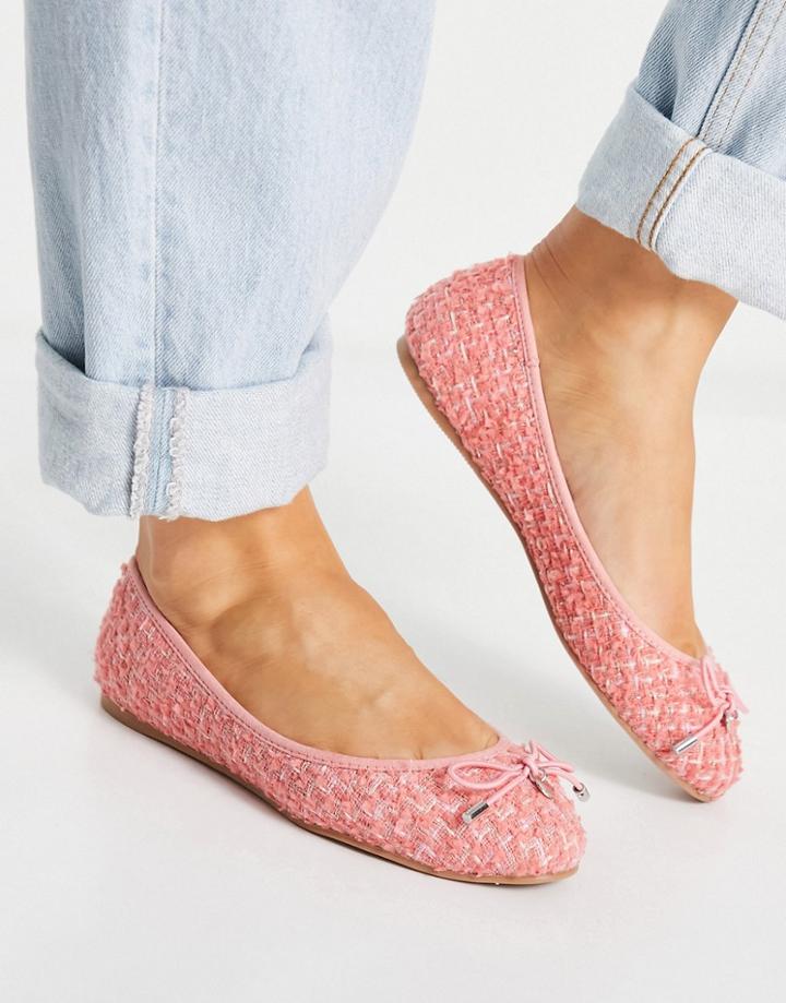 Asos Design Lallie Round Toe Ballet In Pink Tweed