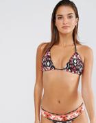 Your Eyes Lie Printed Triangle Bikini Top With Back Strap - Multi