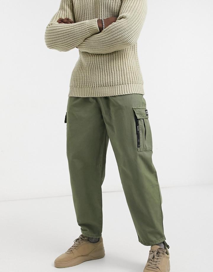 Bershka Cuffed Cargo Pants In Khaki-green
