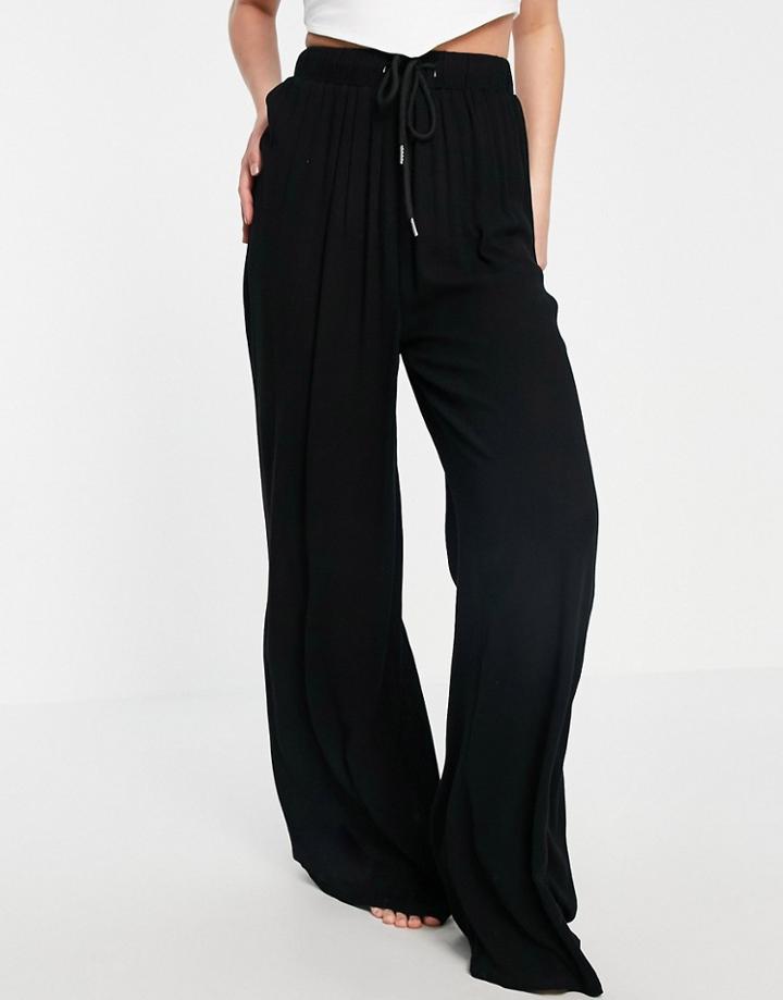 Public Desire Wide Leg Beach Pants In Black