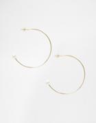 Asos Fine Open Hoop Faux Pearl Earrings - Gold