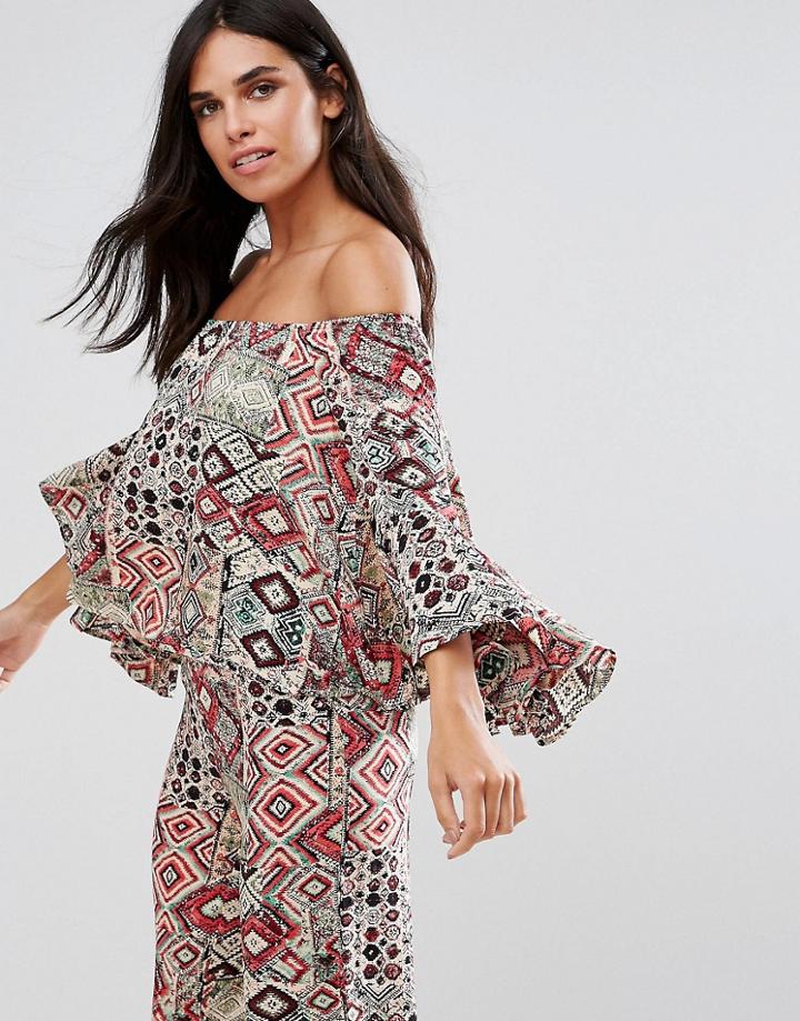 Rage Paisley Off Shoulder Floaty Top - Multi